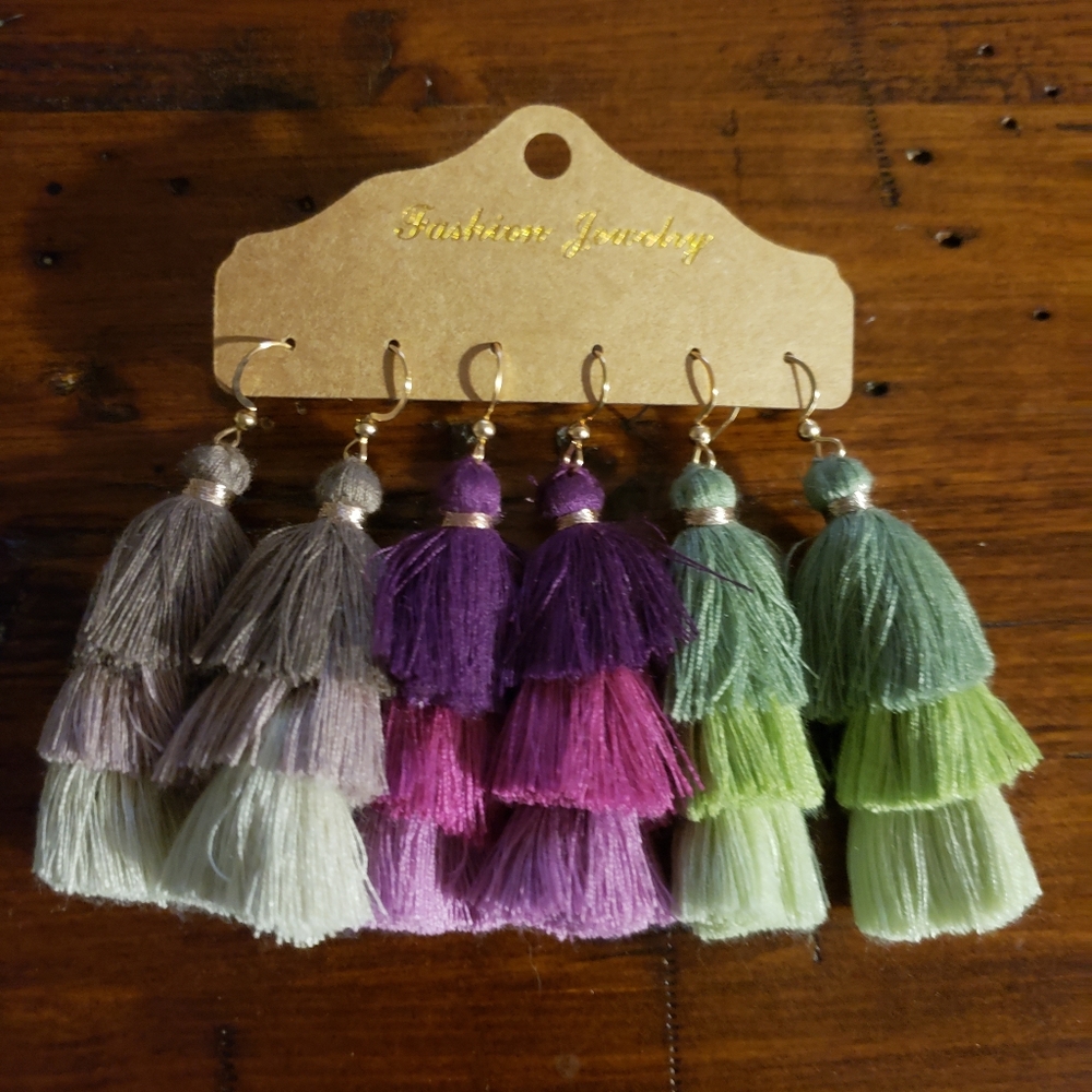 Ombre Tassle Pink Green Gray 3 pack